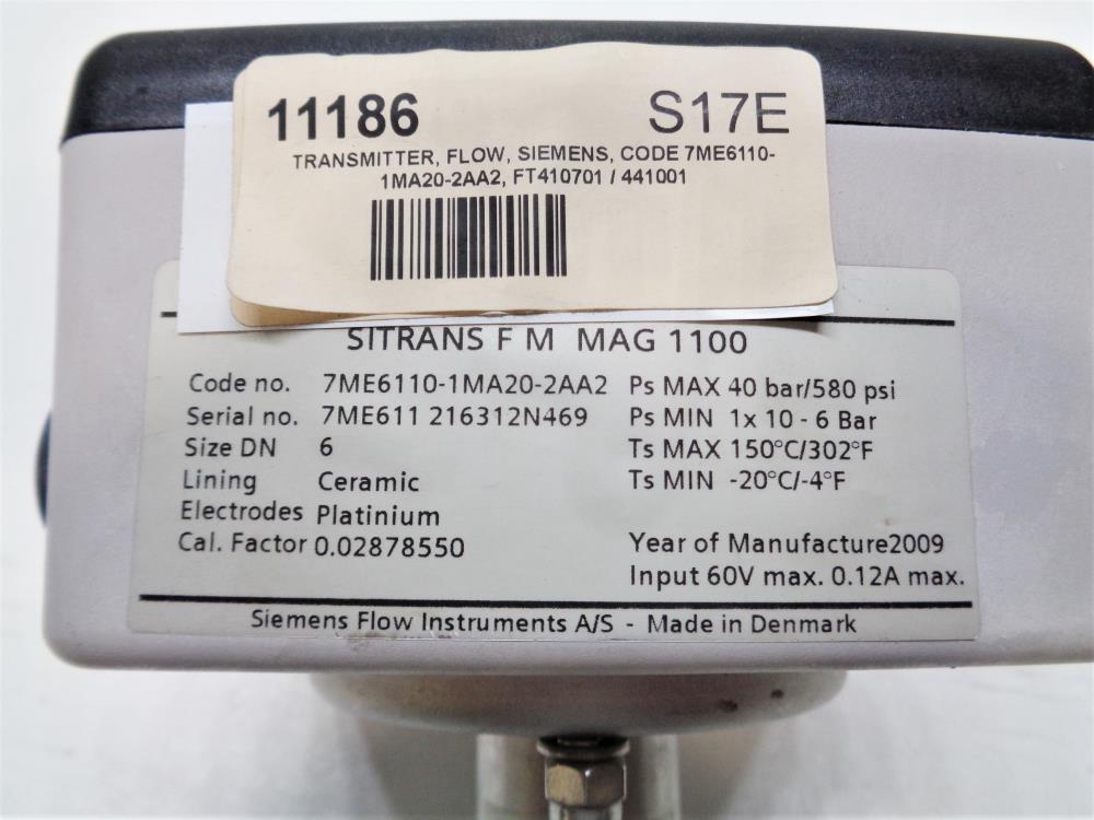 Siemens Sitrans F M MAG 1100 Electromagnetic Flow Sensor 7ME6110-1MA20-2AA2